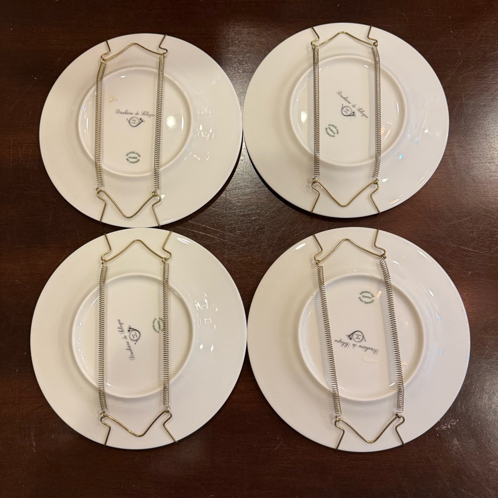 French Porcelain Green Apple Themed Decorative Plate Set of 4 - Picture 2 of 4